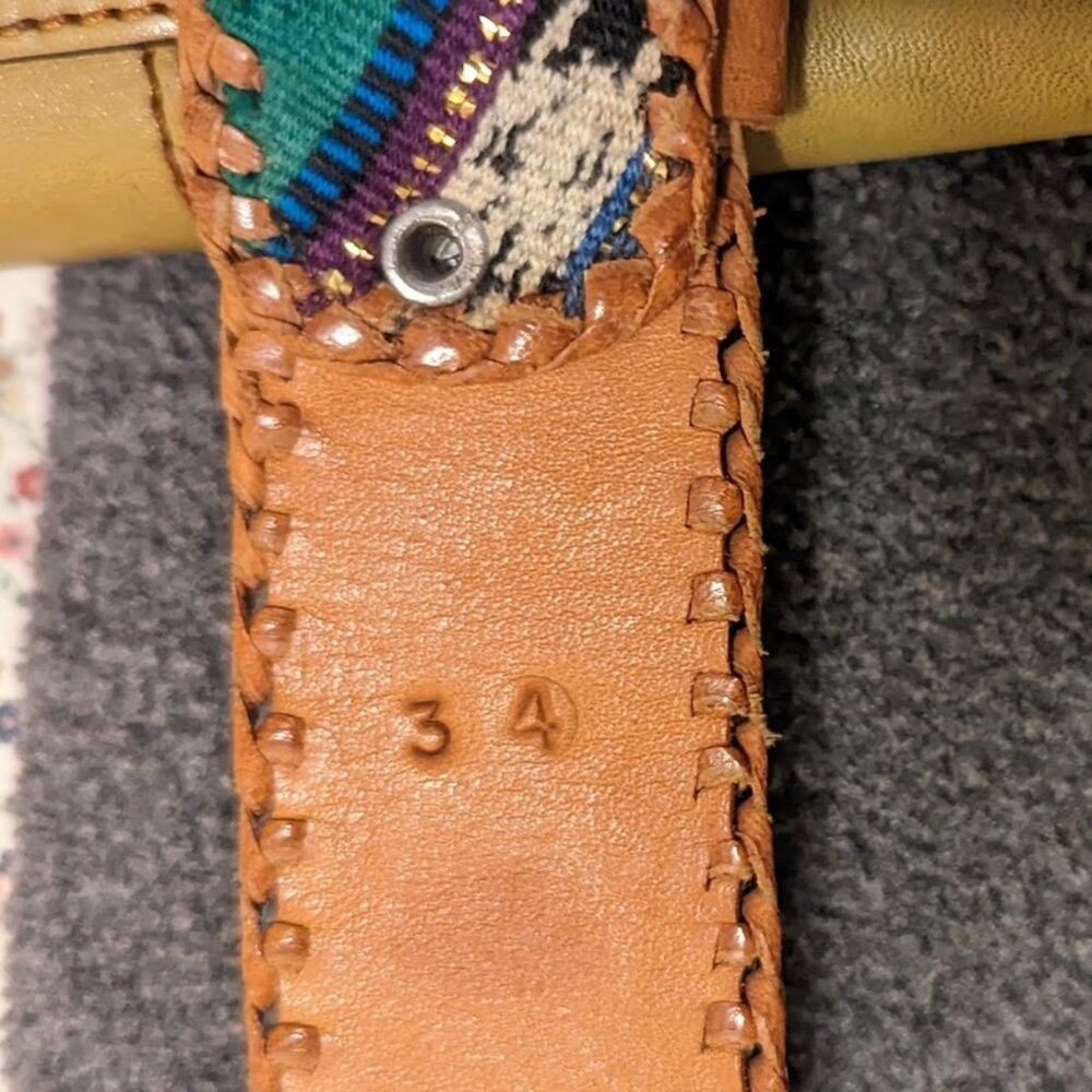 Vintage Colorful Tapestry Leather Chevron Whipstitch Edged Belt Size 34 - Picture 8 of 11